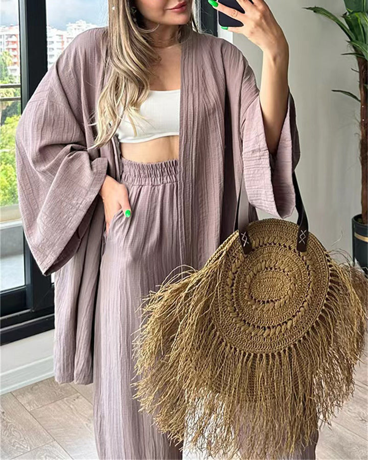 Layla | Completo da donna con spolverino kimono e pantaloni a gamba larga