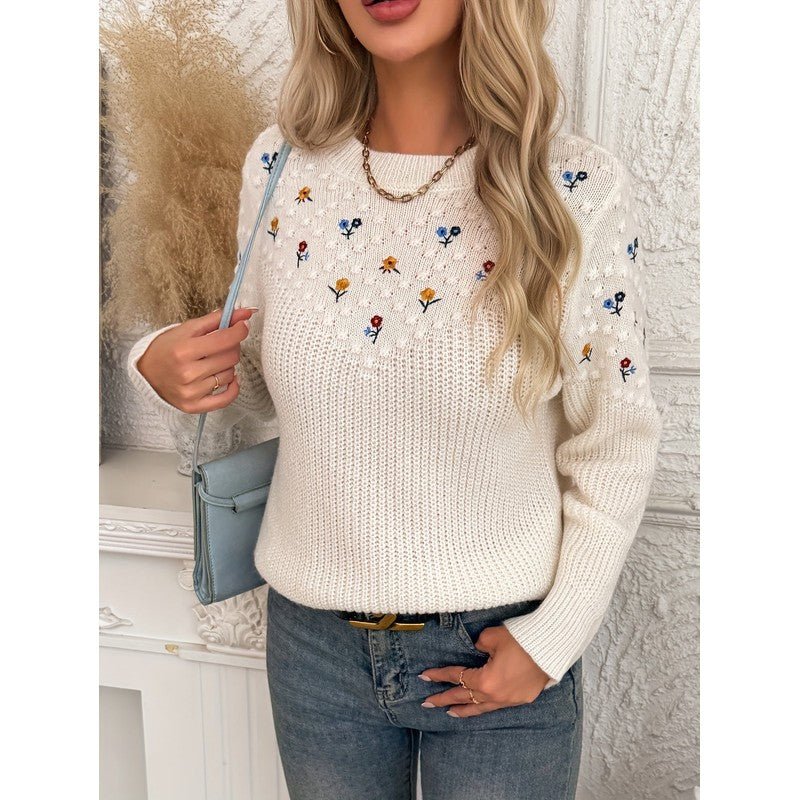 Wren | Floral Embroidered Crewneck Sweater