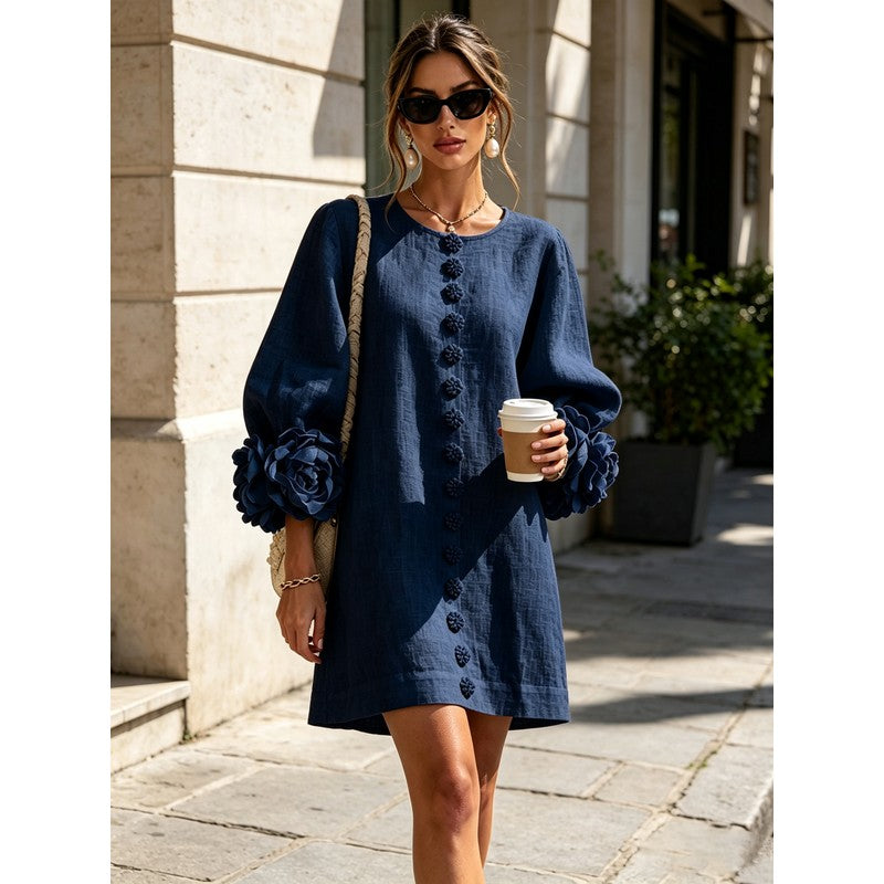 Anita | Floral Appliqué Cuffs and Button Front