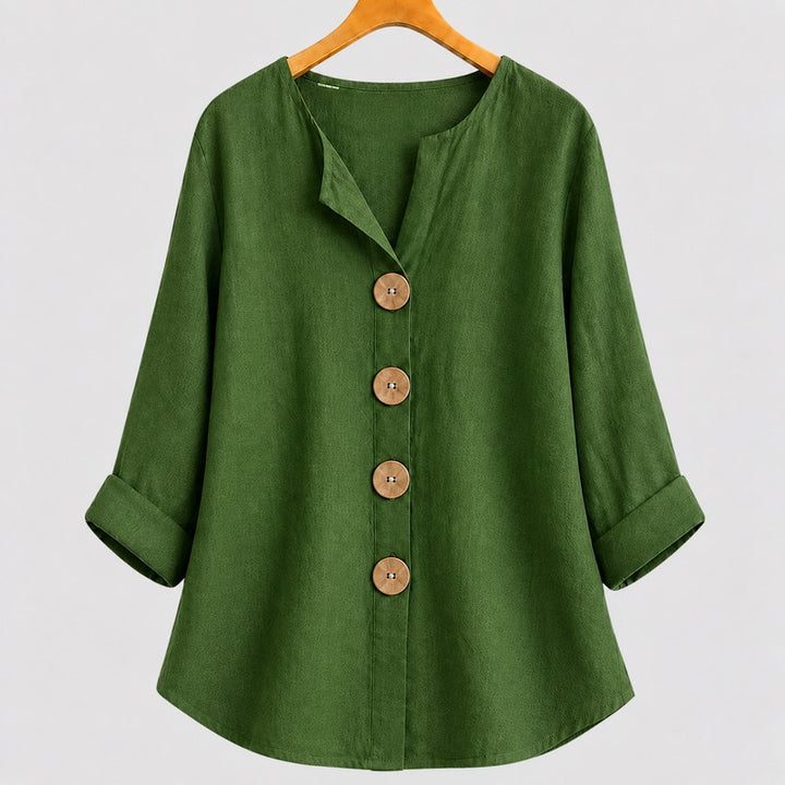 Amira | V-Notch Collar Button-Down Blouse