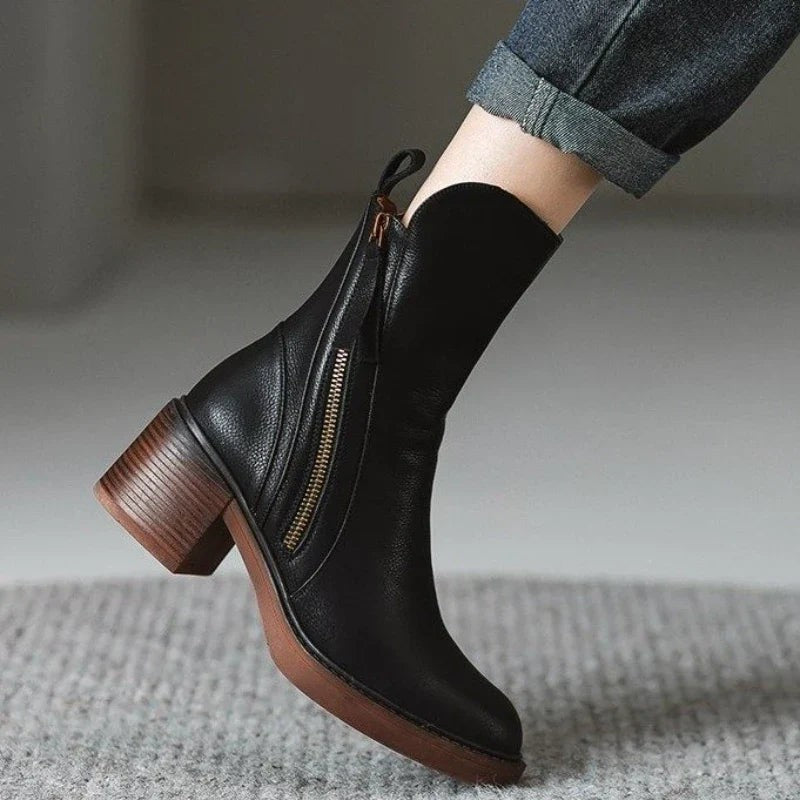 Women Ankle Boots | Block Heel with Front Zip