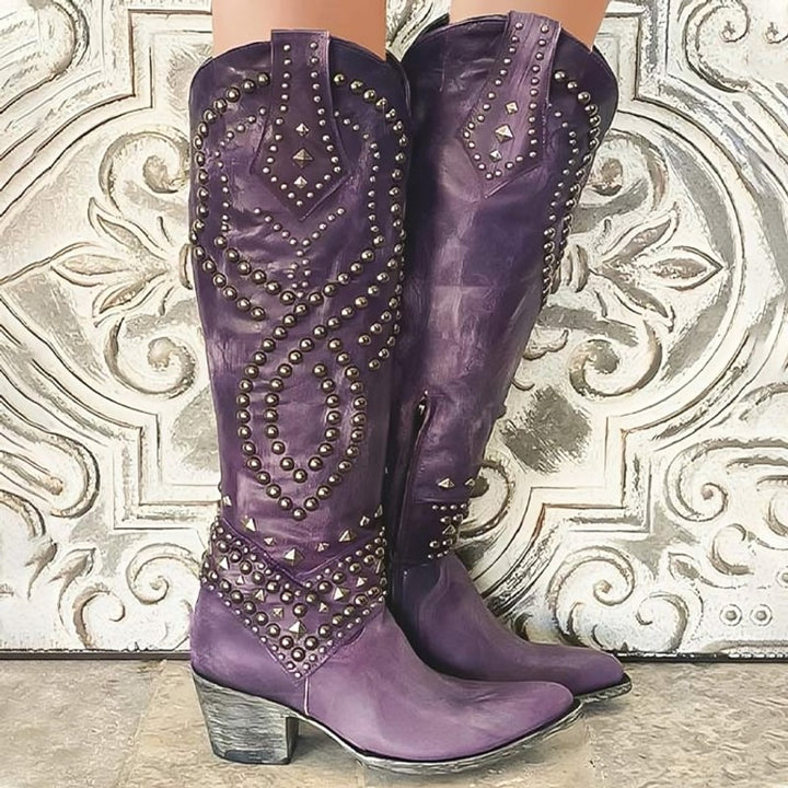 Women Studded Western Knee-High Boots