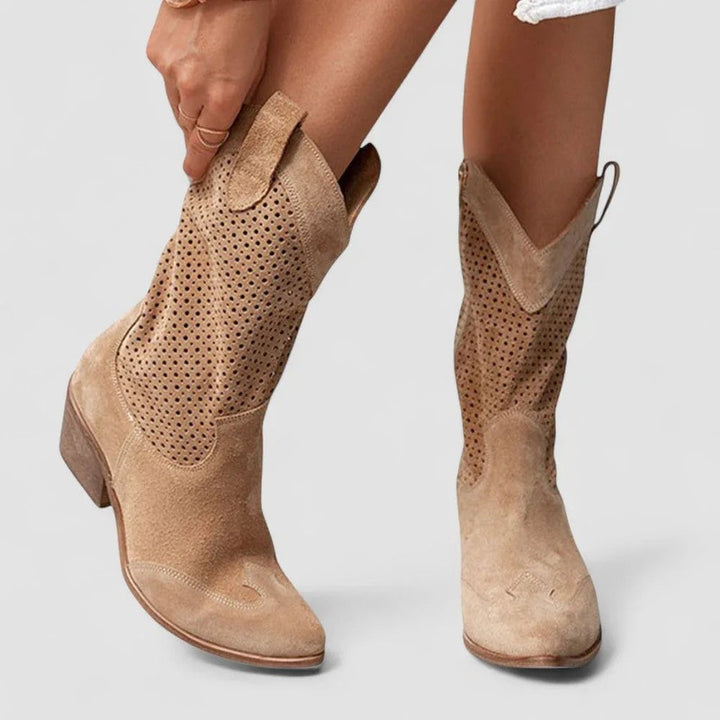 Diana | Perforated Western Mid-Calf Boots