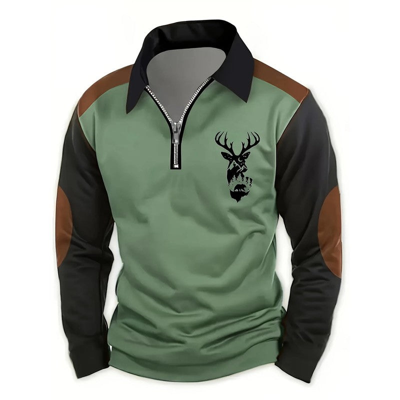 Men's Sweater | Quarter-Zip Deer Graphic Polo