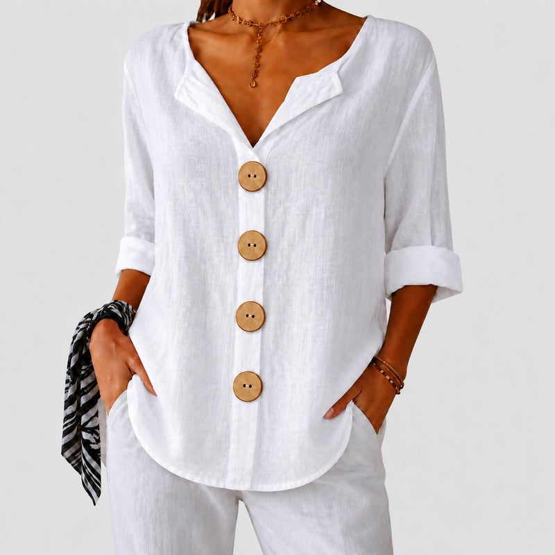 Amira | V-Notch Collar Button-Down Blouse
