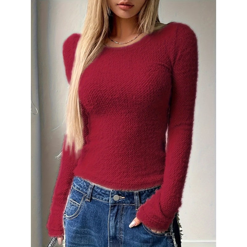 Noreen | Women's Fitted Fuzzy Knit Top