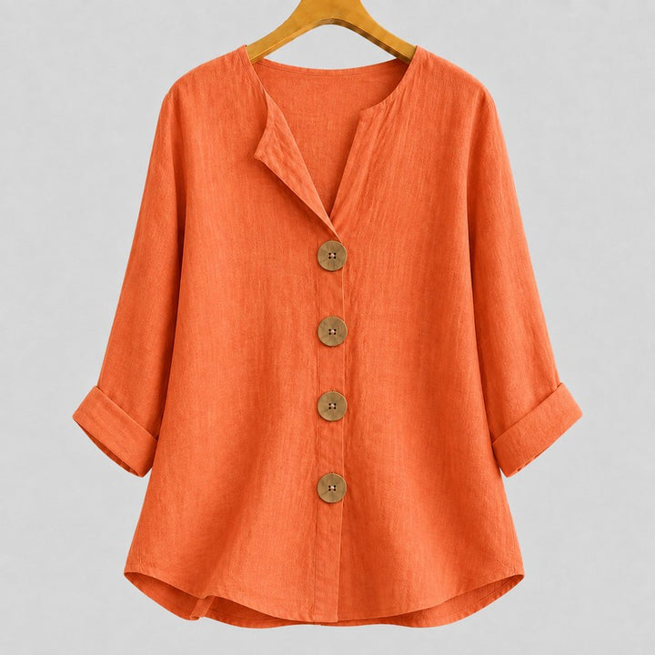 Amira | V-Notch Collar Button-Down Blouse