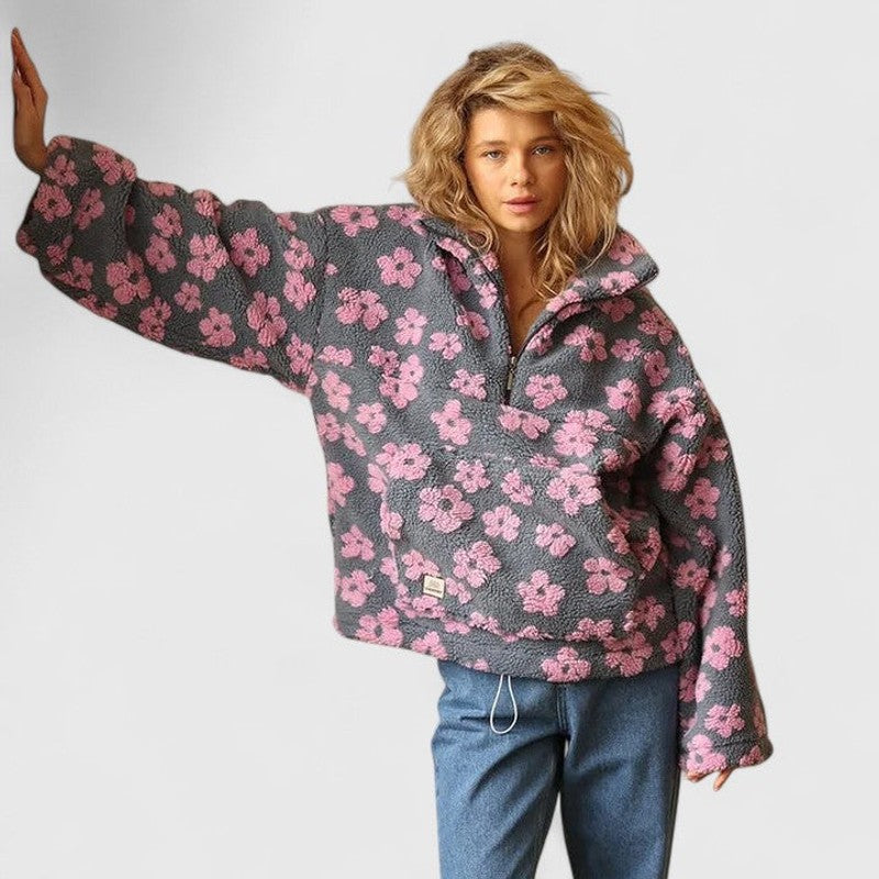 Delysanne | Maglione floreale audace con mezza zip