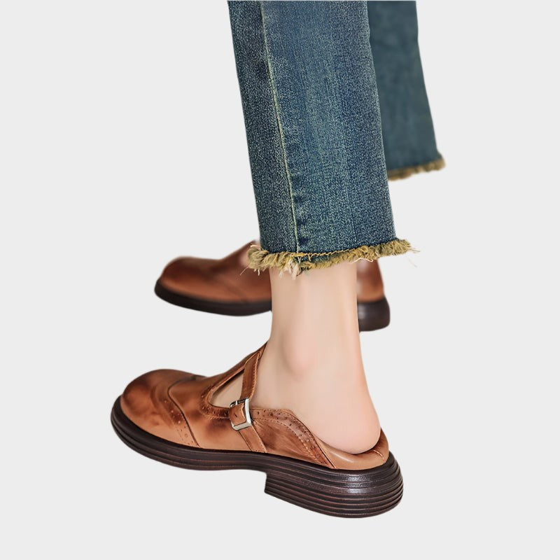 Evelina | Perforated Brogue Detail Mary Jane Heels