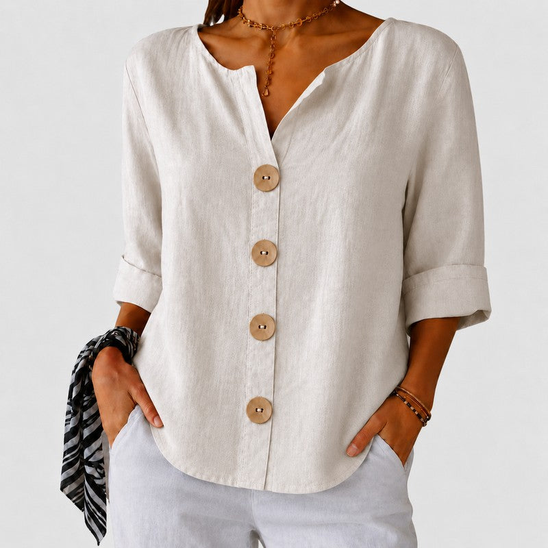 Amira | V-Notch Collar Button-Down Blouse