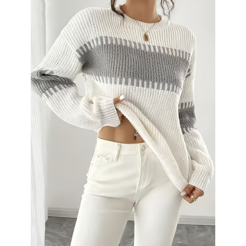 Clara | Colour-Block Striped Cropped Pullover