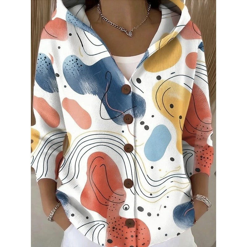 Vanessa | Fluid Button-Front Abstract Print Cardigan