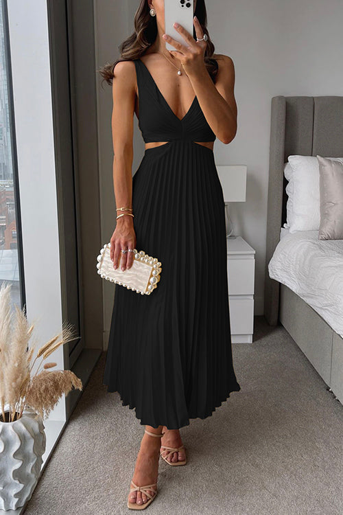 Leslie | Robe midi à col en V et jupe plissée