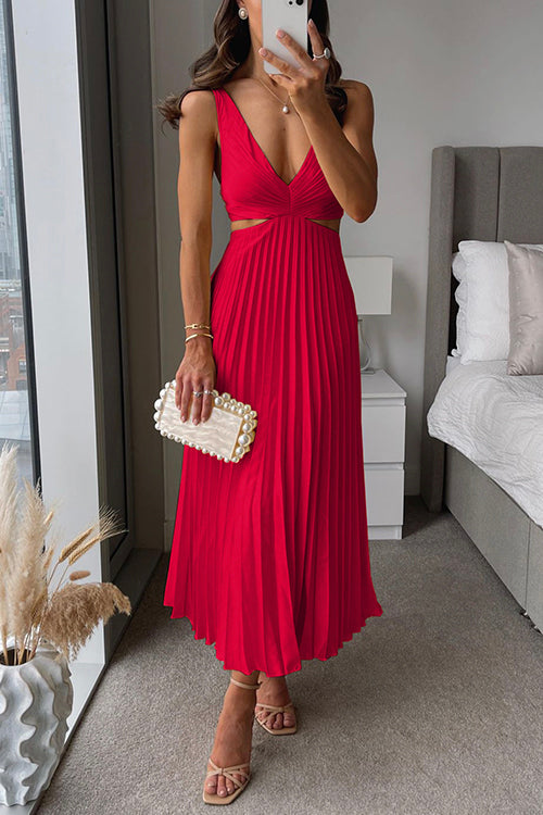 Leslie | Robe midi à col en V et jupe plissée
