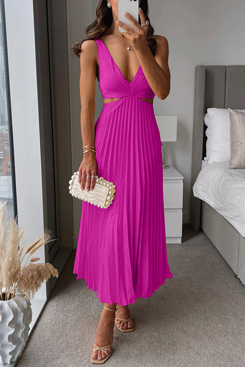 Leslie | Robe midi à col en V et jupe plissée