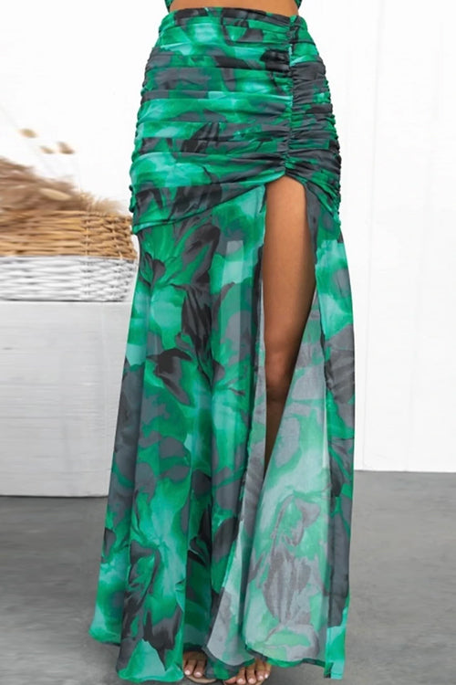 Rowan | Ensemble pour femme avec crop top imprimé et jupe longue fendue