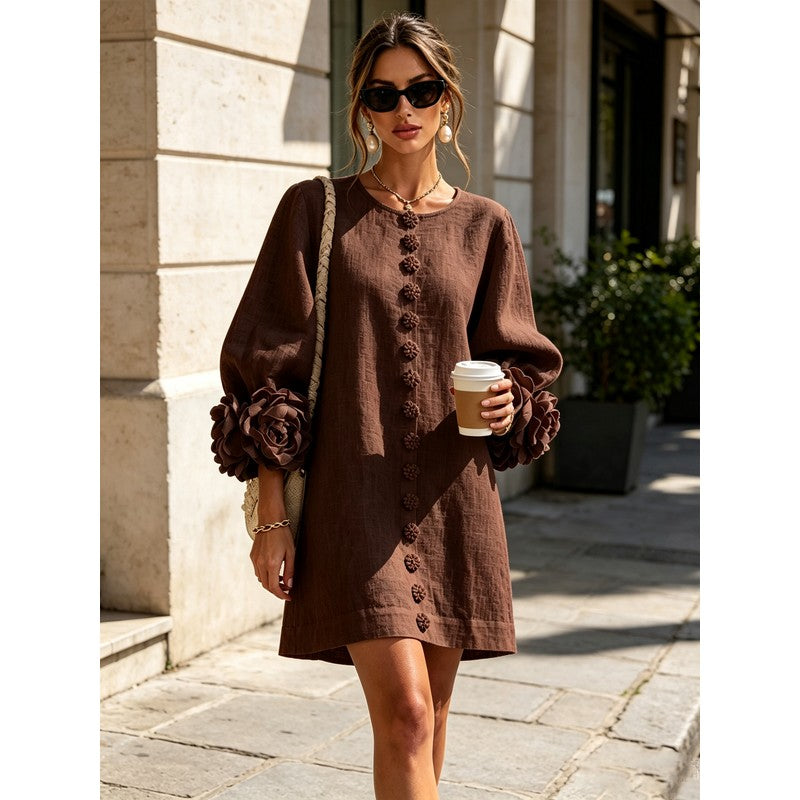 Anita | Floral Appliqué Cuffs and Button Front
