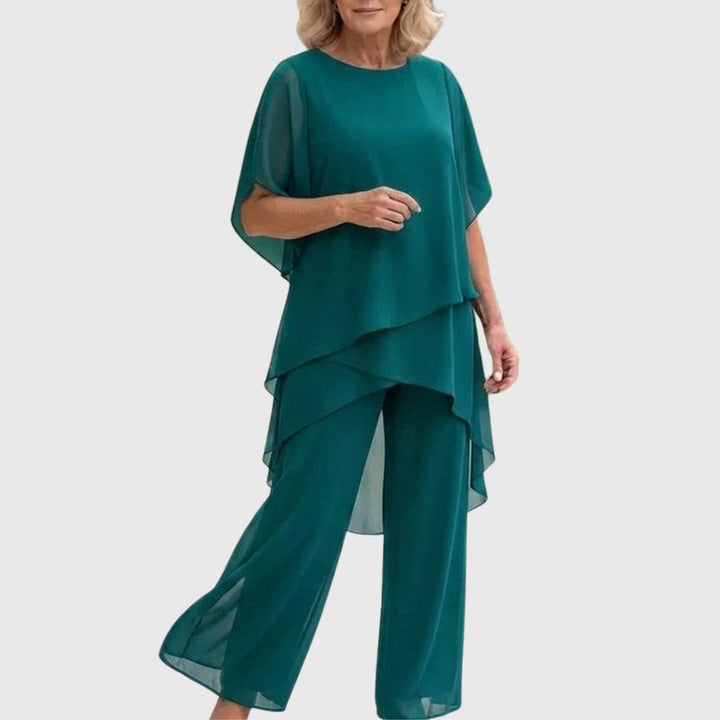 Chiara | Completo con top drappeggiato e pantaloni palazzo