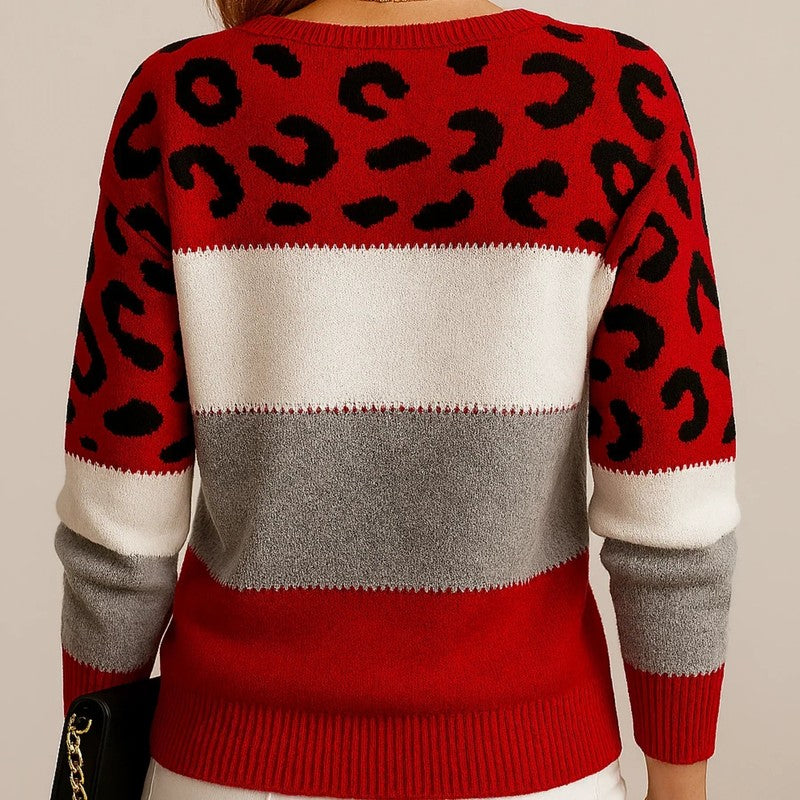 Pascaline | Maglione in maglia con stampa leopardata e inserti a contrasto
