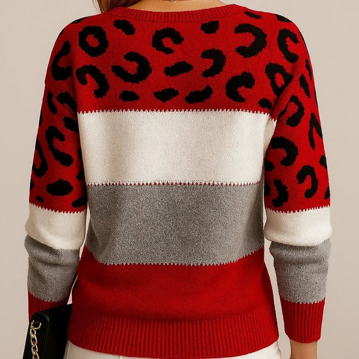 Pascaline | Maglione in maglia con stampa leopardata e inserti a contrasto