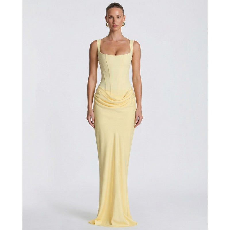 Olivia | Robe longue drapée à corsage corset