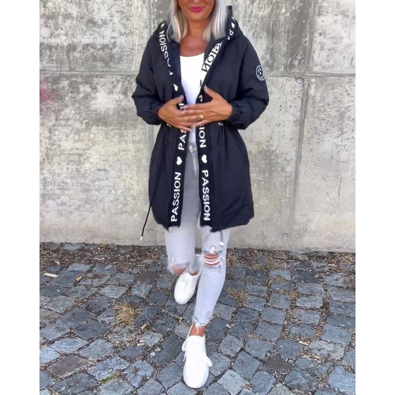 Camila | Hooded Drawstring Midi Parka Coat