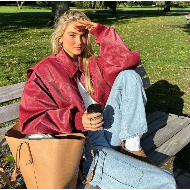 Renée | Oversized Point-Collar Bomber Jacket