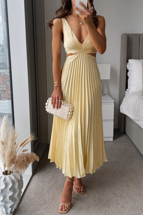 Leslie | Robe midi à col en V et jupe plissée