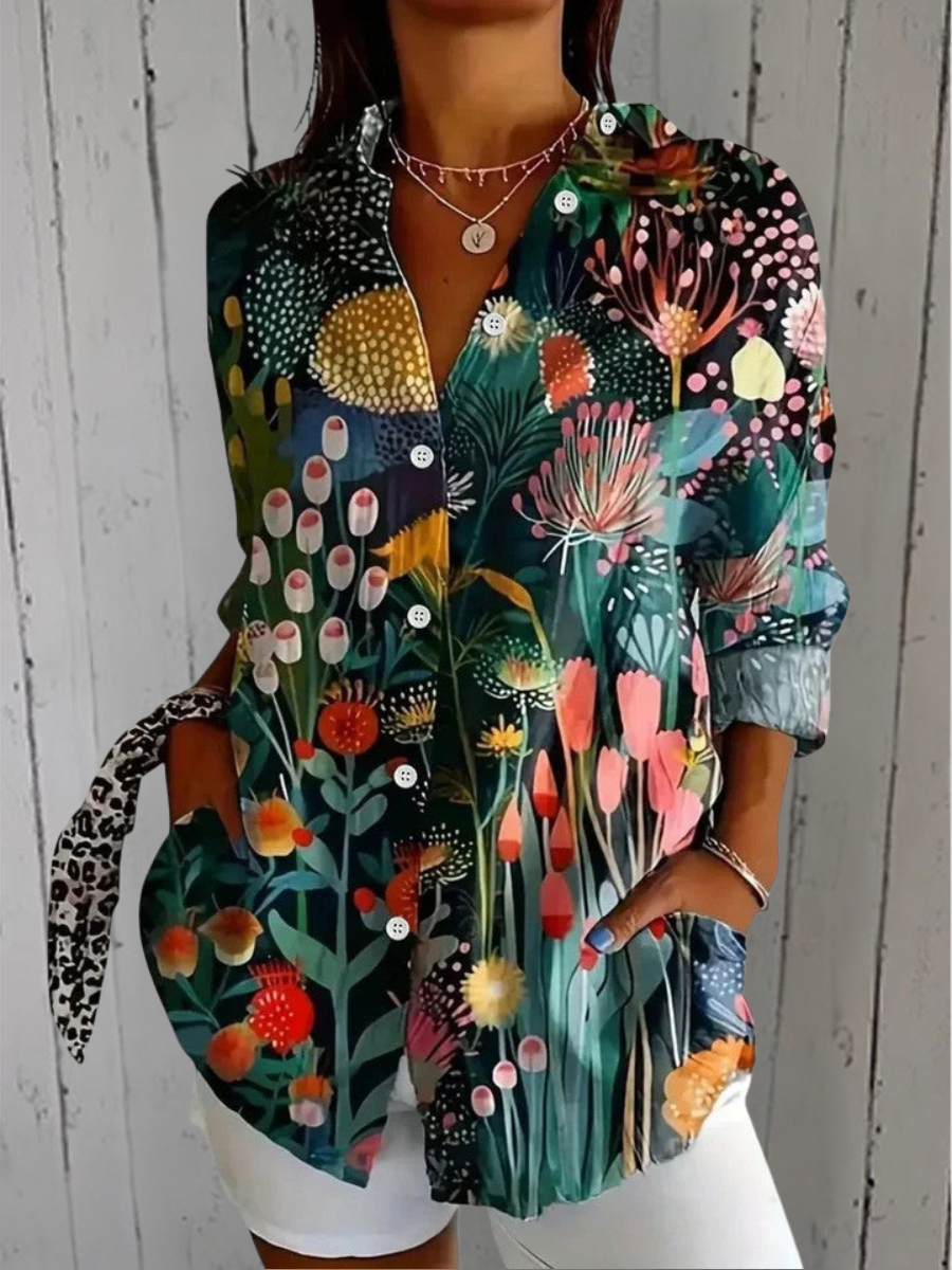 Shiloh | Artistic Floral Button-Up Blouse