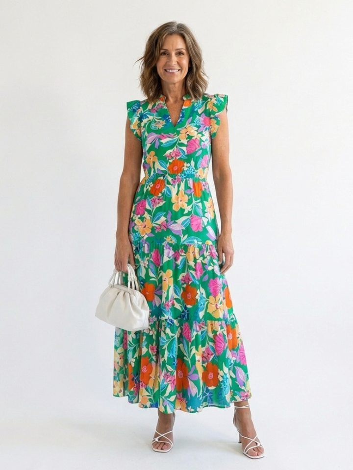 Wren | Lange damesjurk met bloemenprint en lagen