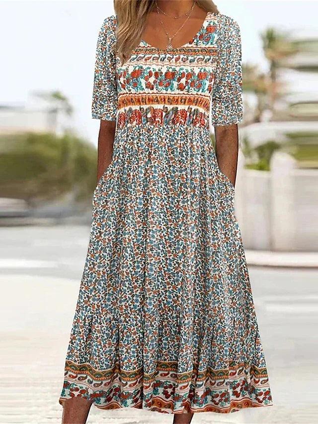 Joanna | Μίντι φόρεμα με boho μοτίβο