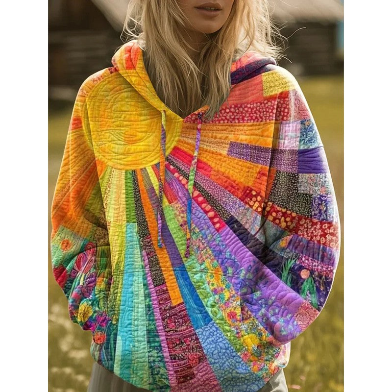 Women Hoodie | Radiating Sunburst Patchwork Print