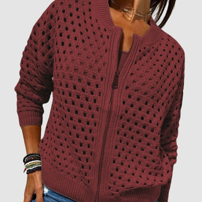 Cyndie | Open-Knit Zip Cardigan