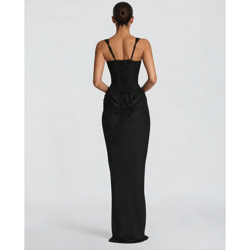 Olivia | Robe longue drapée à corsage corset