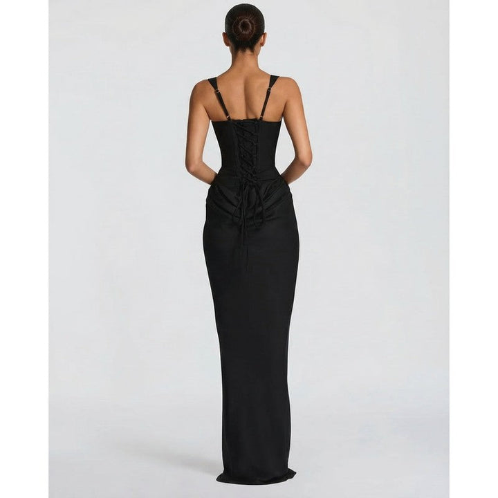 Olivia | Robe longue drapée à corsage corset