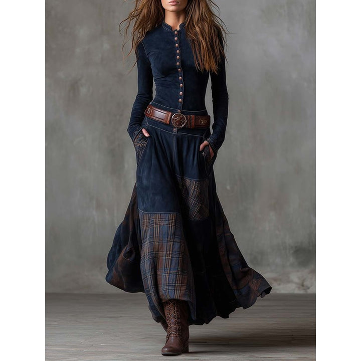 Elisa | Button-Front Patchwork Maxi Dress