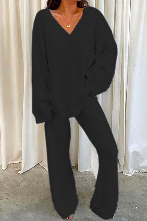 Emerson | Set aus Pullover mit V-Ausschnitt und Hose mit weitem Bein