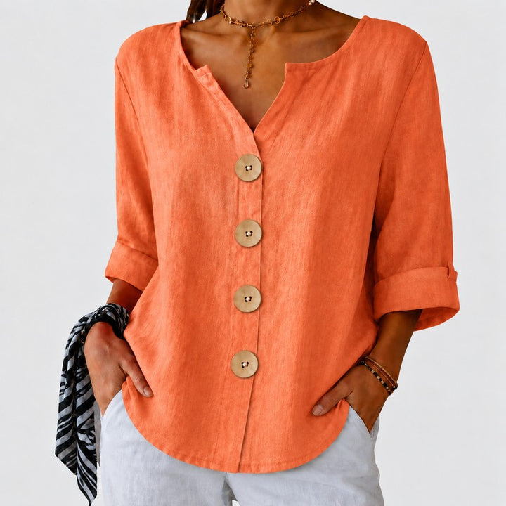 Amira | V-Notch Collar Button-Down Blouse