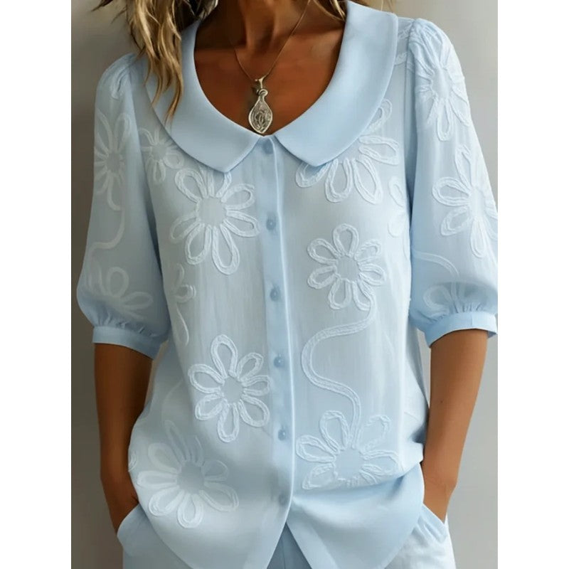 Alyssa | Floral Embroidered Button-Down Blouse