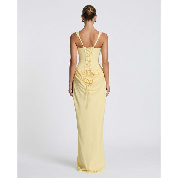 Olivia | Robe longue drapée à corsage corset