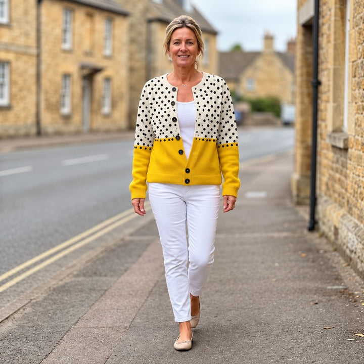 Women Cardigan | Two-Tone Polka-Dot Button-Front