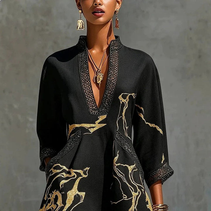 Elodie | V-Neck -Trim Mini Dress