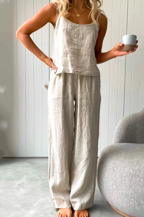 Sienna | Completo canotta e pantaloni con coulisse in lino
