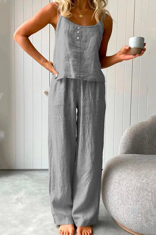 Sienna | Completo canotta e pantaloni con coulisse in lino