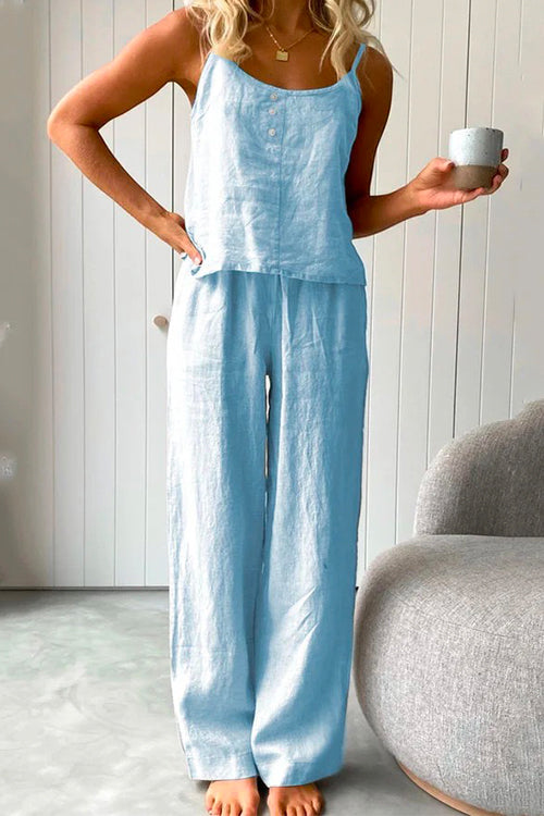 Sienna | Completo canotta e pantaloni con coulisse in lino