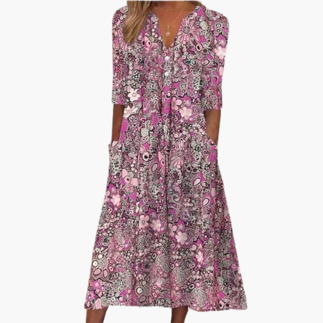 Megan | Midi-jurk voor dames met soepel vallende boho-pasvorm