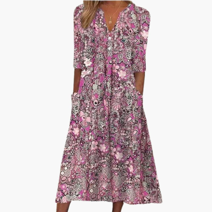 Megan | Midi-jurk voor dames met soepel vallende boho-pasvorm