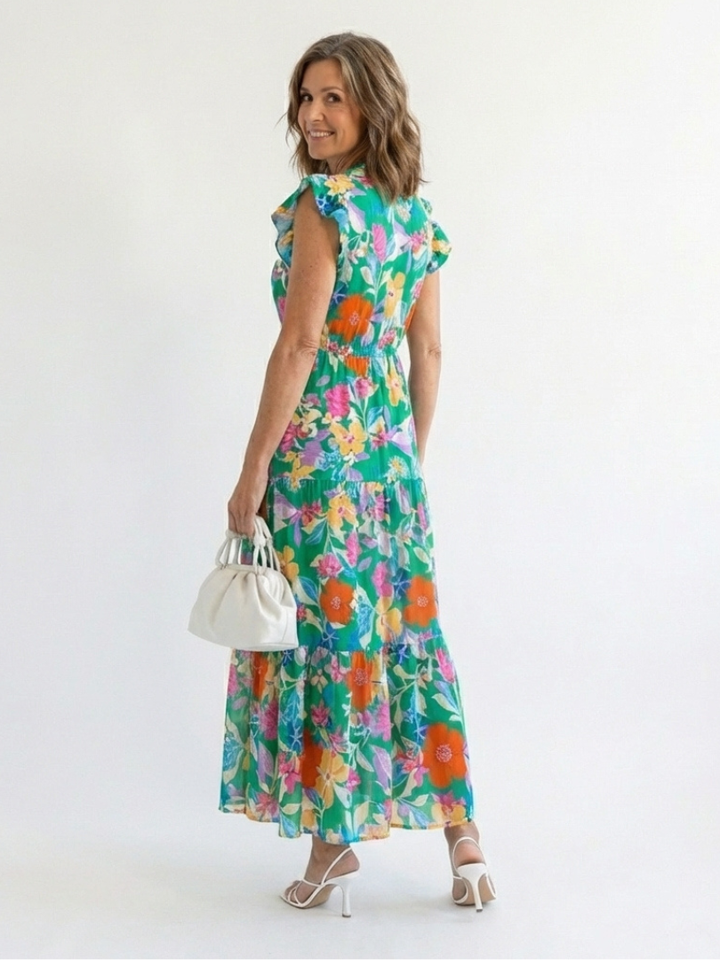 Wren | Lange damesjurk met bloemenprint en lagen