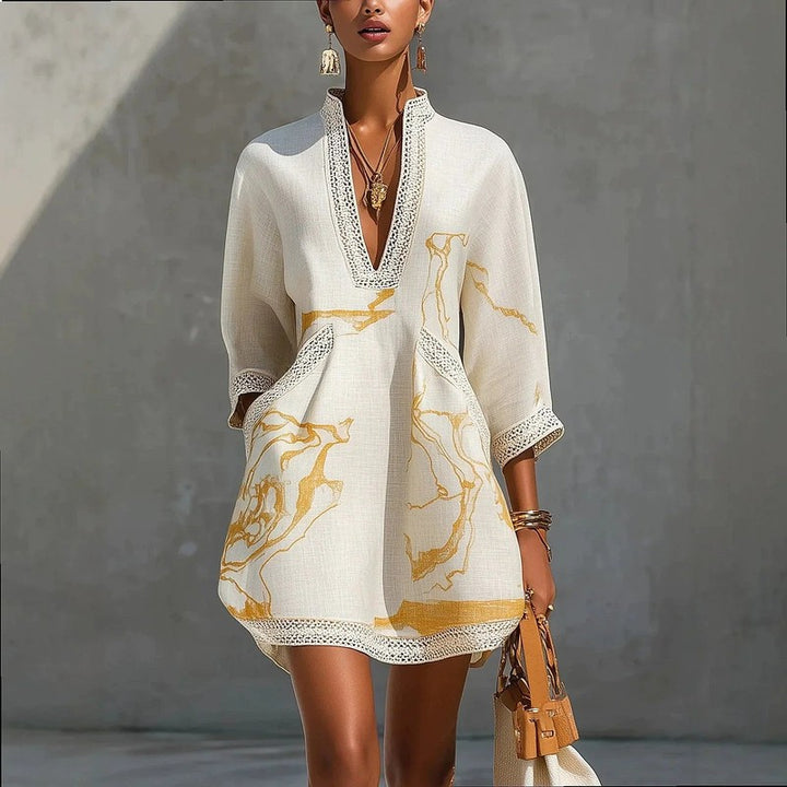Elodie | V-Neck -Trim Mini Dress