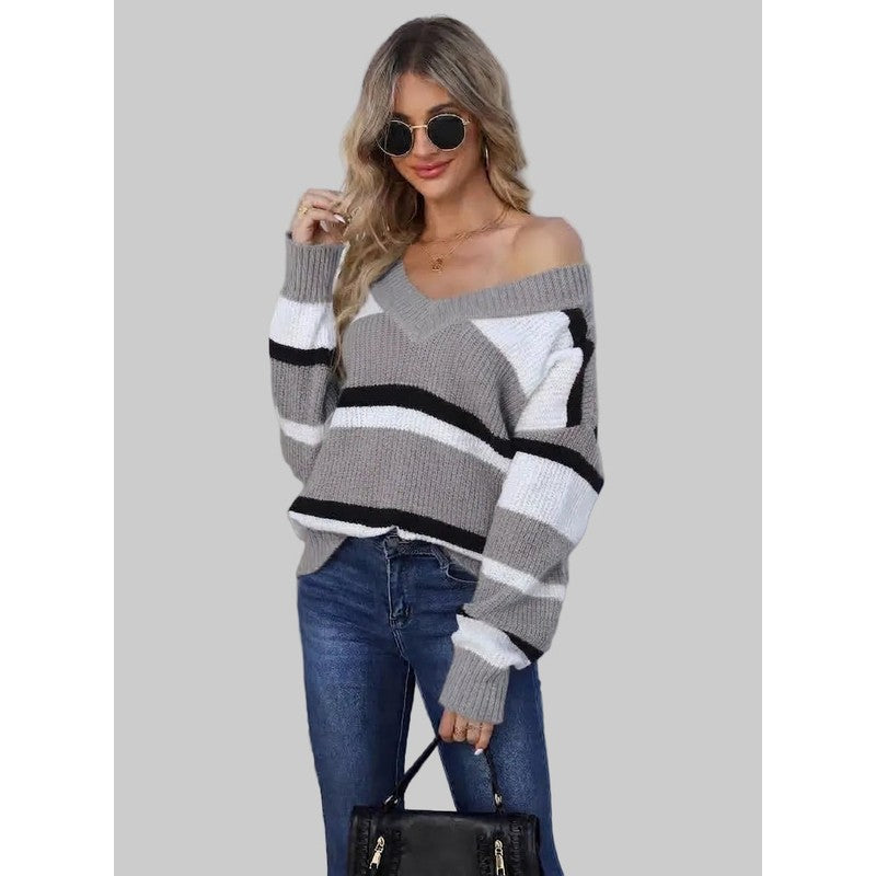 Women Sweater | Striped Cropped Knit